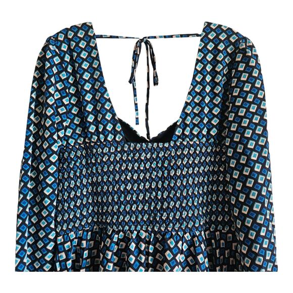 BAND OF THE FREE BOG L Dress Genevieve Teal Diamond Smocked Back Fit & Flare NEW - Picture 9 of 11